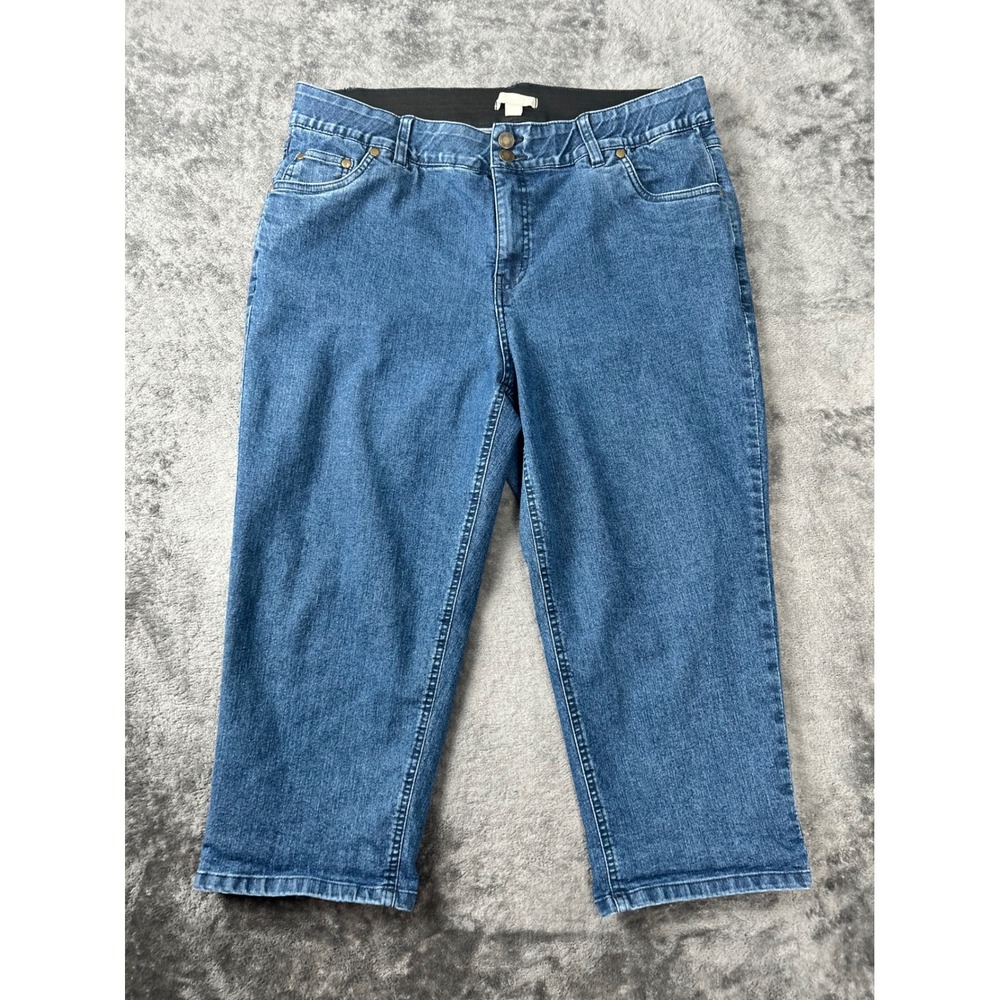 Woman Within Blue Denim Capri Jeans Plus Size 16W Elastic Waist Cropped Pants